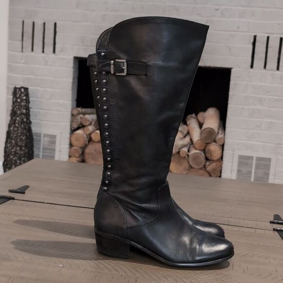 Arturo Chiang "Bes" Black Leather Riding Boot with Studs Sz 9.5 - Picture 3 of 16